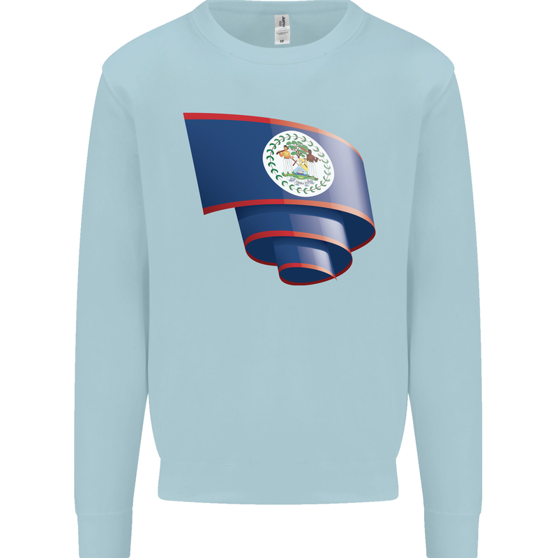 Curled Belize Flag Belizean Day Football Mens Sweatshirt Jumper Light Blue