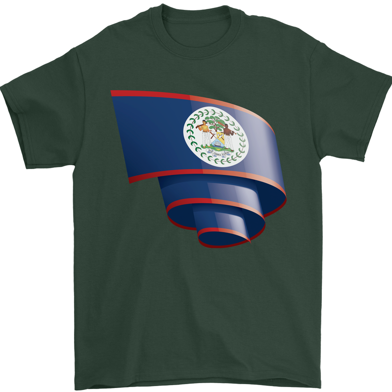 Curled Belize Flag Belizean Day Football Mens T-Shirt 100% Cotton Forest Green