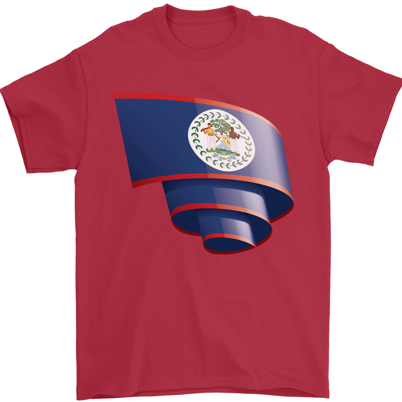 Curled Belize Flag Belizean Day Football Mens T-Shirt 100% Cotton Red
