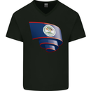 Curled Belize Flag Belizean Day Football Mens V-Neck Cotton T-Shirt Black