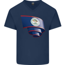 Curled Belize Flag Belizean Day Football Mens V-Neck Cotton T-Shirt Navy Blue