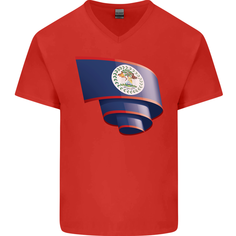 Curled Belize Flag Belizean Day Football Mens V-Neck Cotton T-Shirt Red