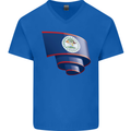 Curled Belize Flag Belizean Day Football Mens V-Neck Cotton T-Shirt Royal Blue