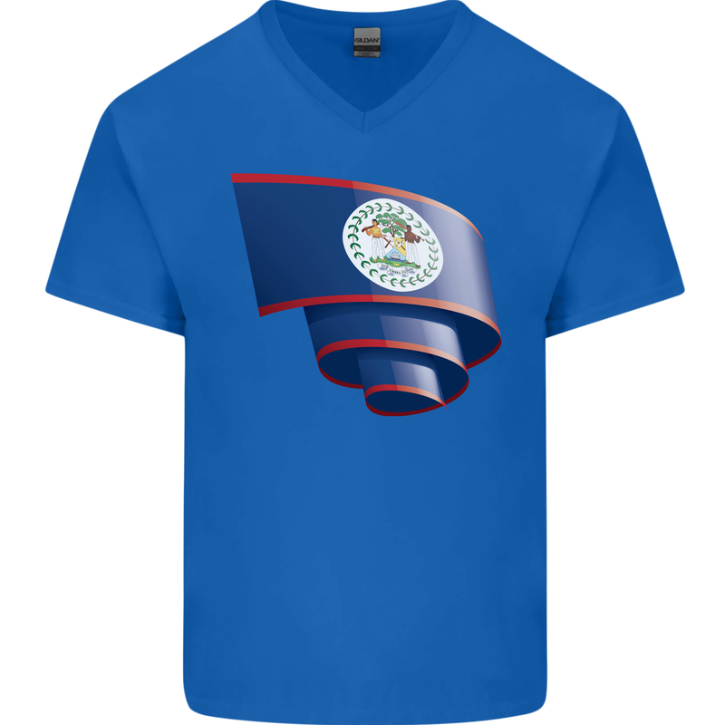 Curled Belize Flag Belizean Day Football Mens V-Neck Cotton T-Shirt Royal Blue