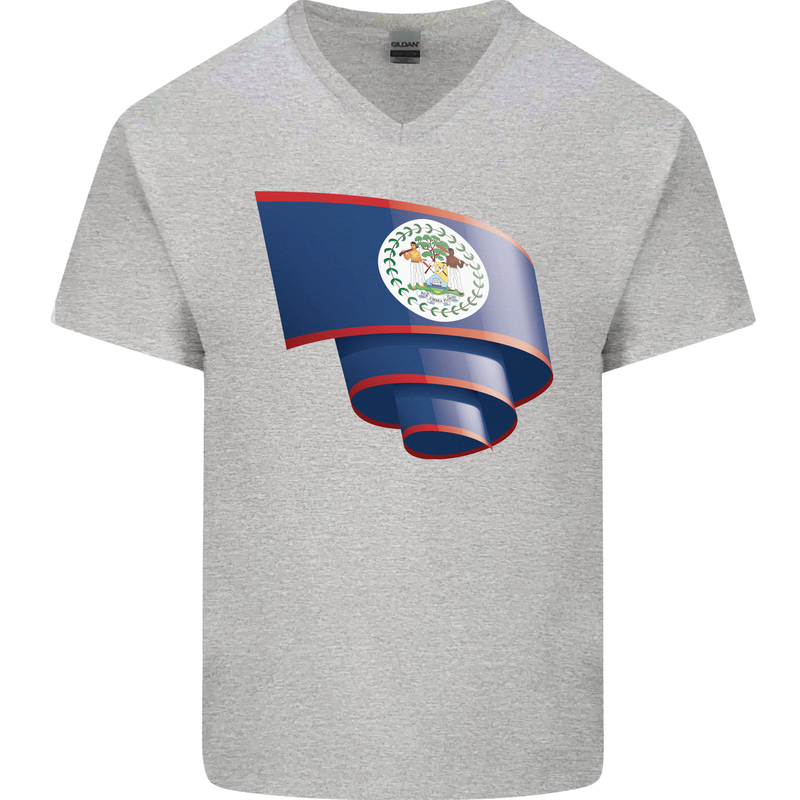 Curled Belize Flag Belizean Day Football Mens V-Neck Cotton T-Shirt Sports Grey