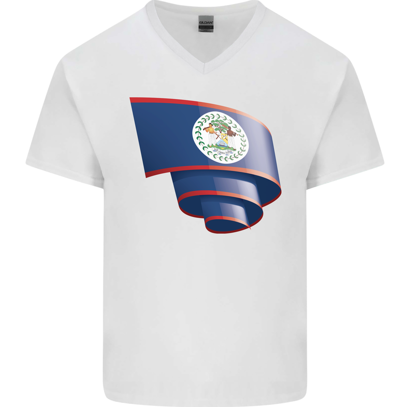 Curled Belize Flag Belizean Day Football Mens V-Neck Cotton T-Shirt White