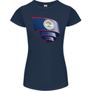 Curled Belize Flag Belizean Day Football Womens Petite Cut T-Shirt Navy Blue