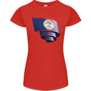 Curled Belize Flag Belizean Day Football Womens Petite Cut T-Shirt Red