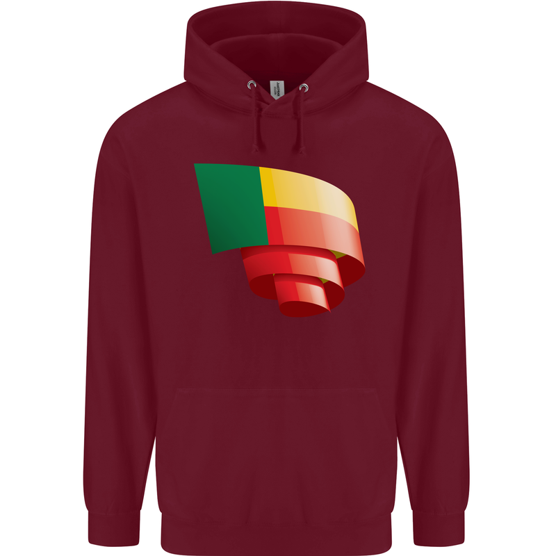 Curled Benin Flag Beninese Day Football Childrens Kids Hoodie Maroon