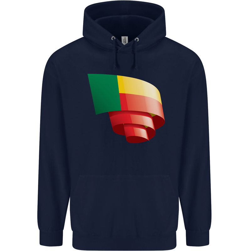 Curled Benin Flag Beninese Day Football Childrens Kids Hoodie Navy Blue