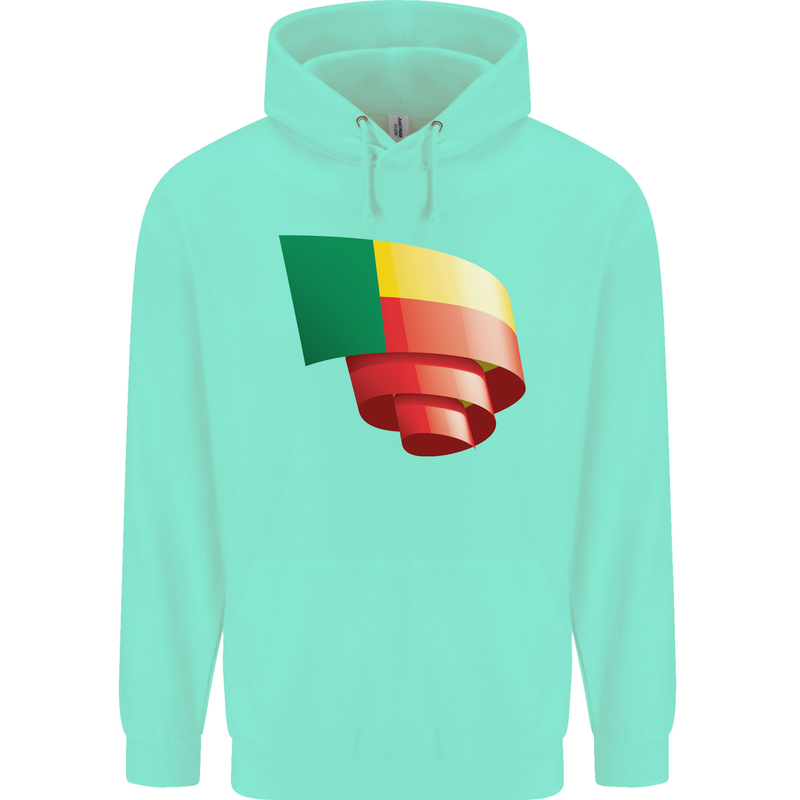 Curled Benin Flag Beninese Day Football Childrens Kids Hoodie Peppermint