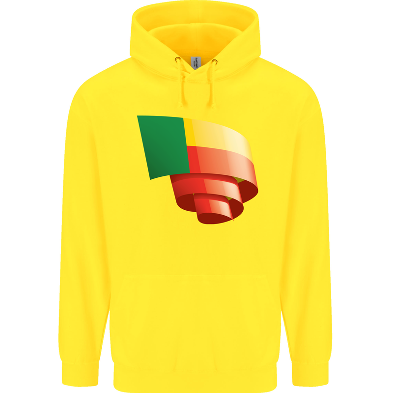 Curled Benin Flag Beninese Day Football Childrens Kids Hoodie Yellow