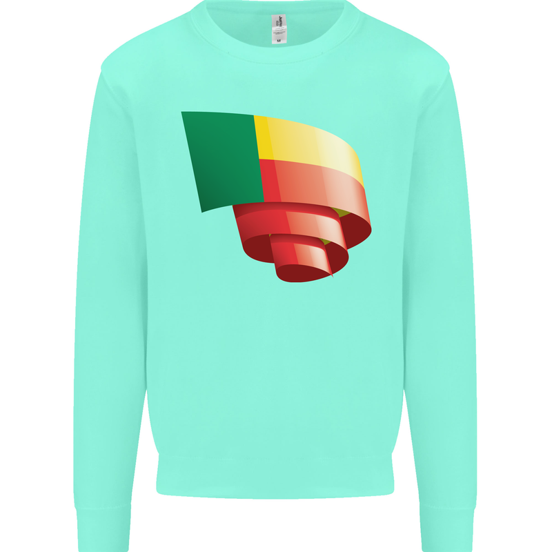 Curled Benin Flag Beninese Day Football Kids Sweatshirt Jumper Peppermint