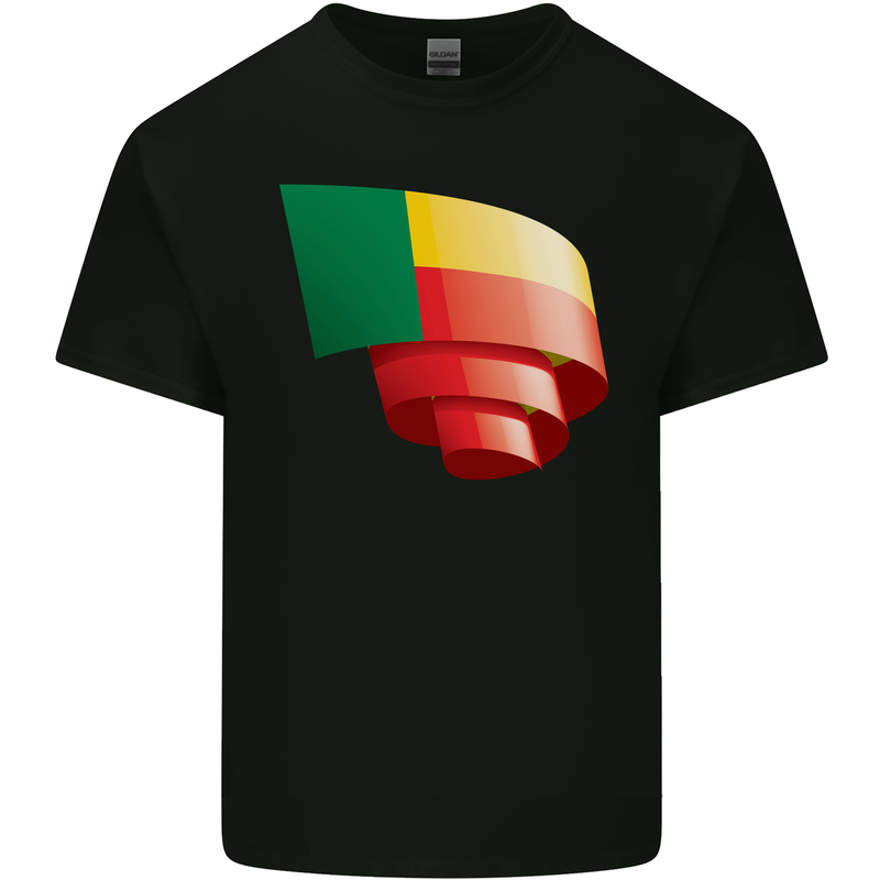 Curled Benin Flag Beninese Day Football Kids T-Shirt Childrens Black