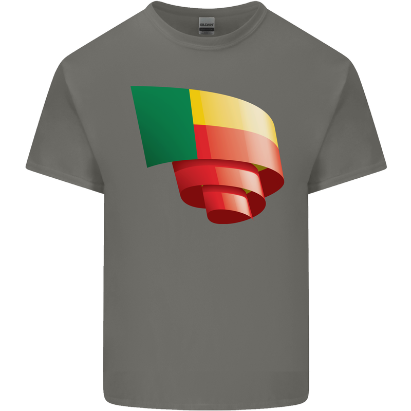 Curled Benin Flag Beninese Day Football Kids T-Shirt Childrens Charcoal