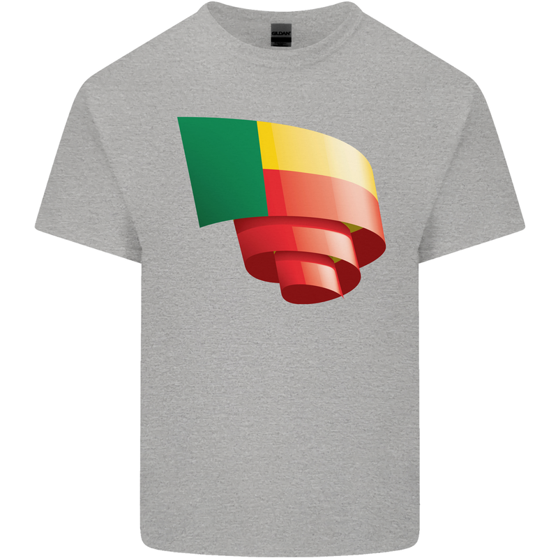 Curled Benin Flag Beninese Day Football Kids T-Shirt Childrens Sports Grey