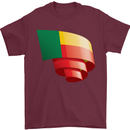 Curled Benin Flag Beninese Day Football Mens T-Shirt 100% Cotton Maroon