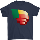 Curled Benin Flag Beninese Day Football Mens T-Shirt 100% Cotton Navy Blue