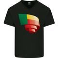 Curled Benin Flag Beninese Day Football Mens V-Neck Cotton T-Shirt Black