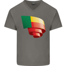 Curled Benin Flag Beninese Day Football Mens V-Neck Cotton T-Shirt Charcoal