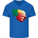 Curled Benin Flag Beninese Day Football Mens V-Neck Cotton T-Shirt Royal Blue