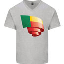 Curled Benin Flag Beninese Day Football Mens V-Neck Cotton T-Shirt Sports Grey