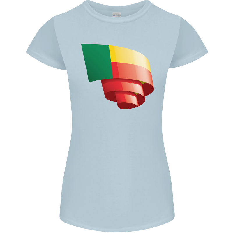 Curled Benin Flag Beninese Day Football Womens Petite Cut T-Shirt Light Blue