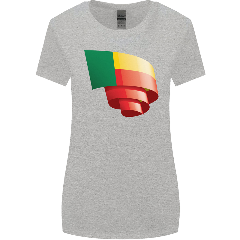Curled Benin Flag Beninese Day Football Womens Wider Cut T-Shirt Sports Grey