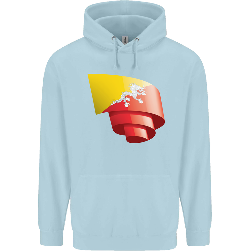 Curled Bhutan Flag Bhutanese Day Football Childrens Kids Hoodie Light Blue