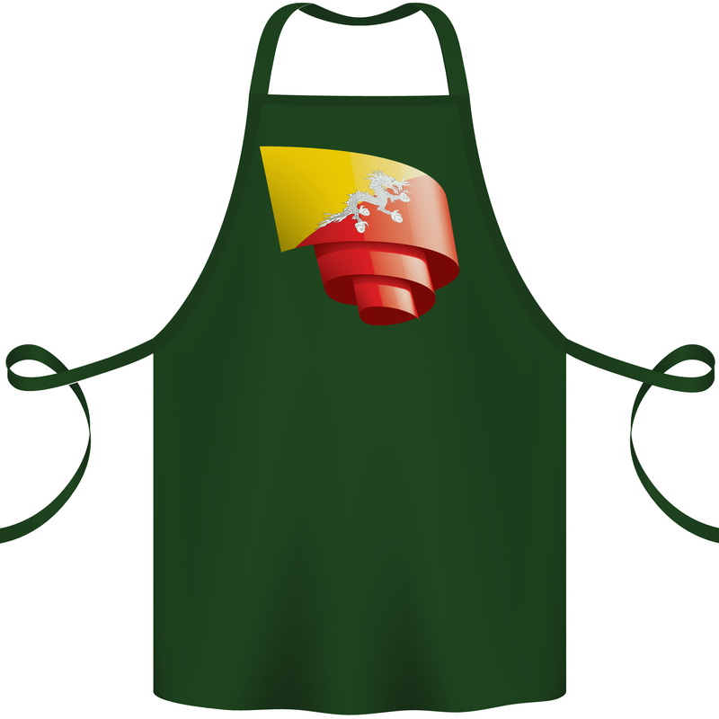 Curled Bhutan Flag Bhutanese Day Football Cotton Apron 100% Organic Forest Green