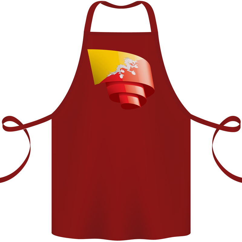 Curled Bhutan Flag Bhutanese Day Football Cotton Apron 100% Organic Maroon