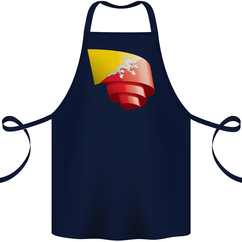 Curled Bhutan Flag Bhutanese Day Football Cotton Apron 100% Organic Navy Blue