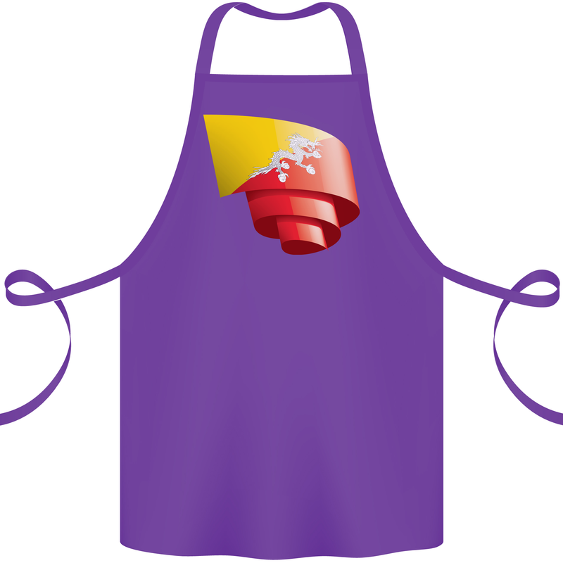 Curled Bhutan Flag Bhutanese Day Football Cotton Apron 100% Organic Purple