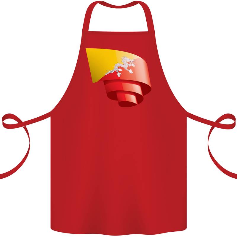 Curled Bhutan Flag Bhutanese Day Football Cotton Apron 100% Organic Red