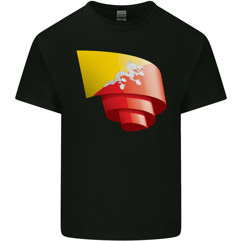 Curled Bhutan Flag Bhutanese Day Football Kids T-Shirt Childrens Black