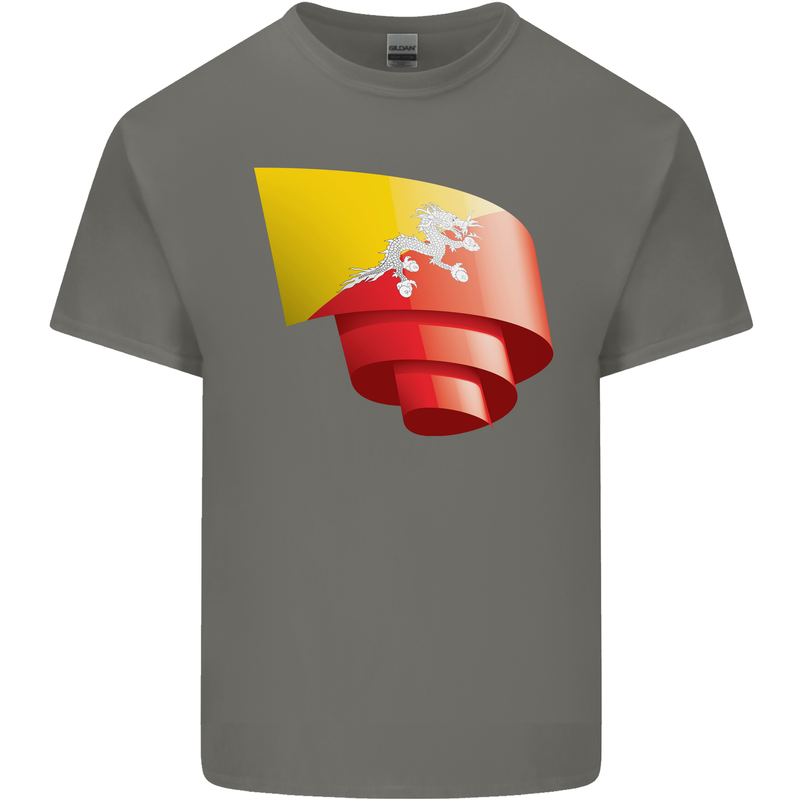 Curled Bhutan Flag Bhutanese Day Football Kids T-Shirt Childrens Charcoal