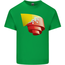 Curled Bhutan Flag Bhutanese Day Football Kids T-Shirt Childrens Irish Green