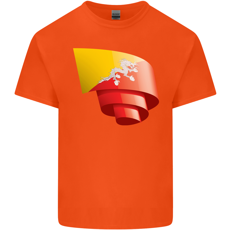 Curled Bhutan Flag Bhutanese Day Football Kids T-Shirt Childrens Orange