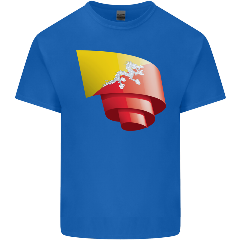 Curled Bhutan Flag Bhutanese Day Football Kids T-Shirt Childrens Royal Blue