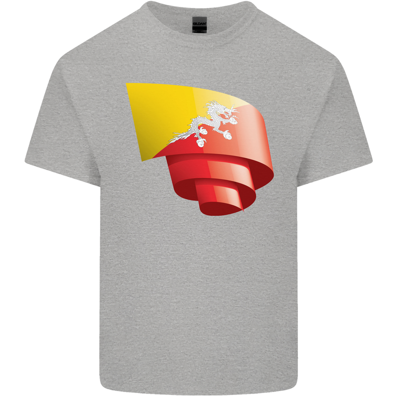 Curled Bhutan Flag Bhutanese Day Football Kids T-Shirt Childrens Sports Grey