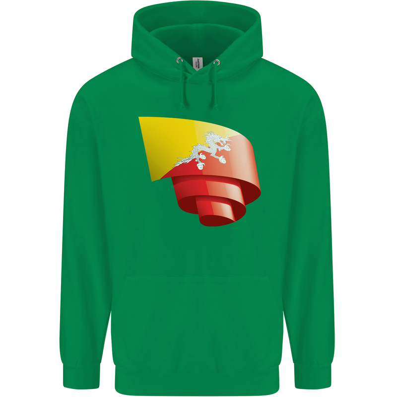Curled Bhutan Flag Bhutanese Day Football Mens 80% Cotton Hoodie Irish Green
