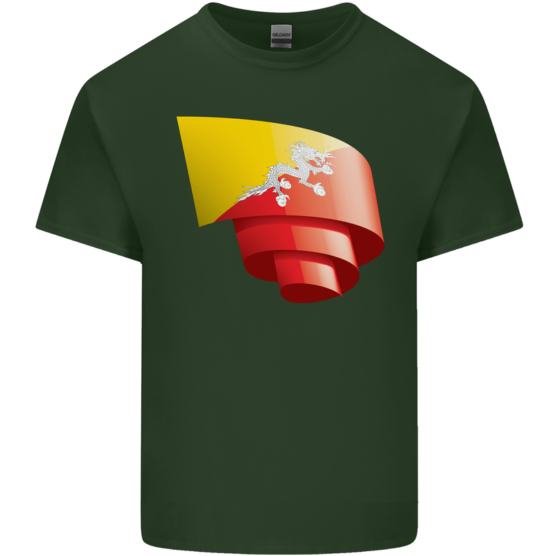 Curled Bhutan Flag Bhutanese Day Football Mens Cotton T-Shirt Tee Top Forest Green