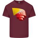 Curled Bhutan Flag Bhutanese Day Football Mens Cotton T-Shirt Tee Top Maroon