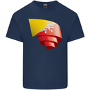Curled Bhutan Flag Bhutanese Day Football Mens Cotton T-Shirt Tee Top Navy Blue