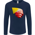 Curled Bhutan Flag Bhutanese Day Football Mens Long Sleeve T-Shirt Navy Blue