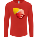 Curled Bhutan Flag Bhutanese Day Football Mens Long Sleeve T-Shirt Red