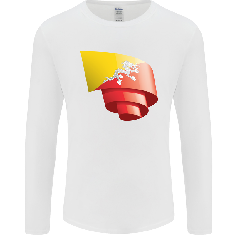 Curled Bhutan Flag Bhutanese Day Football Mens Long Sleeve T-Shirt White
