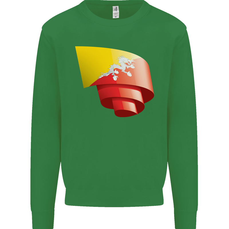 Curled Bhutan Flag Bhutanese Day Football Mens Sweatshirt Jumper Irish Green