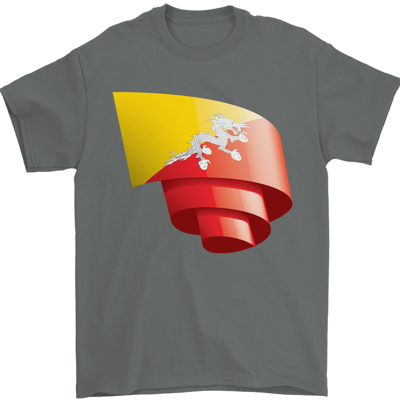 Curled Bhutan Flag Bhutanese Day Football Mens T-Shirt 100% Cotton Charcoal