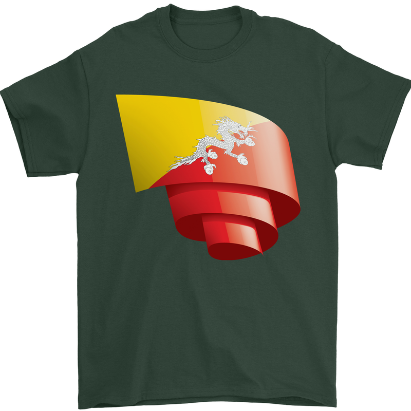Curled Bhutan Flag Bhutanese Day Football Mens T-Shirt 100% Cotton Forest Green